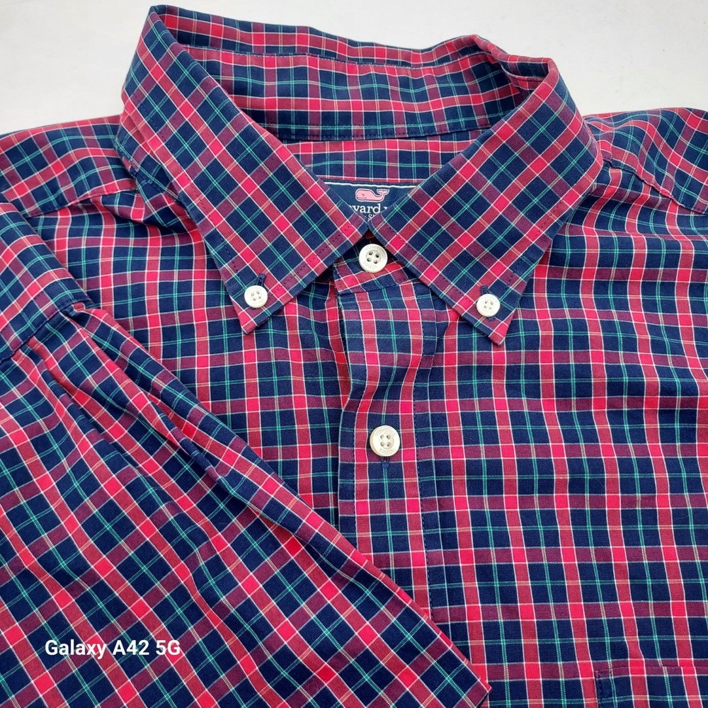 Vineyard Vines Classic Fit Murray Shirt Mens XL Red Blue Green Plaid Cotton LS